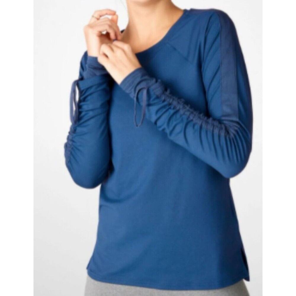 Fabletics Women's Blue Adjustable Cinch Sleeve Top Thumb Holes NWT